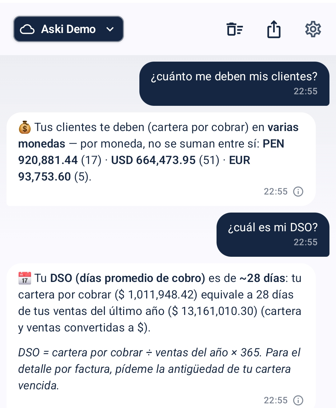 Aski: cuánto te deben y DSO por moneda en Odoo